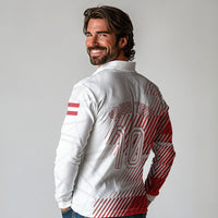 Personalized Austria Football Long Sleeve Polo Shirt Unsere Burschen Striped Graphic With Action Player