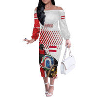 Personalized Austria Football Off The Shoulder Long Sleeve Dress Unsere Burschen Striped Graphic With Action Player