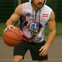 Personalized Austria Football Sleeveless Zip Hoodie Unsere Burschen Striped Graphic With Action Player