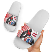 Personalized Austria Football Slide Sandals Unsere Burschen Striped Graphic With Action Player