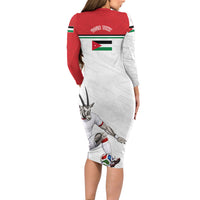 Personalized Jordan Football Long Sleeve Bodycon Dress The Chivalrous Ones Soccer Player - Jordanian Flag Heritage