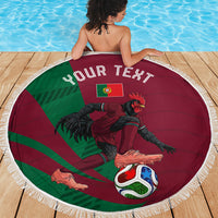 Personalized Portugal Football Selecao Das Quinas Beach Blanket Iconic Soccer Player Illustration With Portugal Flag