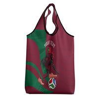 Personalized Portugal Football Selecao Das Quinas Grocery Bag Iconic Soccer Player Illustration With Portugal Flag