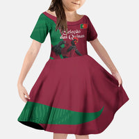 Personalized Portugal Football Selecao Das Quinas Kid Short Sleeve Dress Iconic Soccer Player Illustration With Portugal Flag