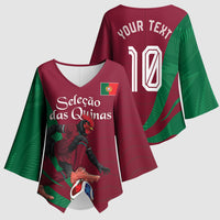 Personalized Portugal Football Selecao Das Quinas Kimono Sleeve Blouse Iconic Soccer Player Illustration With Portugal Flag