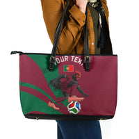 Personalized Portugal Football Selecao Das Quinas Leather Tote Bag Iconic Soccer Player Illustration With Portugal Flag