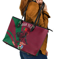 Personalized Portugal Football Selecao Das Quinas Leather Tote Bag Iconic Soccer Player Illustration With Portugal Flag