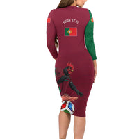 Personalized Portugal Football Selecao Das Quinas Long Sleeve Bodycon Dress Iconic Soccer Player Illustration With Portugal Flag