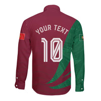 Personalized Portugal Football Selecao Das Quinas Long Sleeve Button Shirt Iconic Soccer Player Illustration With Portugal Flag