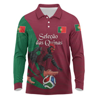 Personalized Portugal Football Selecao Das Quinas Long Sleeve Polo Shirt Iconic Soccer Player Illustration With Portugal Flag