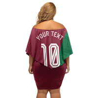 Personalized Portugal Football Selecao Das Quinas Off Shoulder Short Dress Iconic Soccer Player Illustration With Portugal Flag