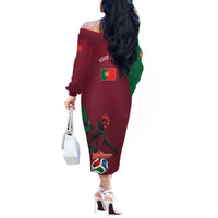 Personalized Portugal Football Selecao Das Quinas Off The Shoulder Long Sleeve Dress Iconic Soccer Player Illustration With Portugal Flag