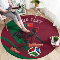 Personalized Portugal Football Selecao Das Quinas Round Carpet Iconic Soccer Player Illustration With Portugal Flag