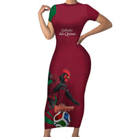 Personalized Portugal Football Selecao Das Quinas Short Sleeve Bodycon Dress Iconic Soccer Player Illustration With Portugal Flag