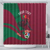 Personalized Portugal Football Selecao Das Quinas Shower Curtain Iconic Soccer Player Illustration With Portugal Flag
