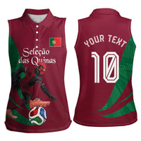 Personalized Portugal Football Selecao Das Quinas Women Sleeveless Polo Shirt Iconic Soccer Player Illustration With Portugal Flag