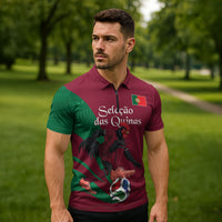 Personalized Portugal Football Selecao Das Quinas Zipper Polo Shirt Iconic Soccer Player Illustration With Portugal Flag