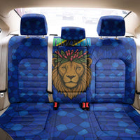 Tanzania Simba Lion Back Car Seat Cover with Floral Crown and Blue Mosaic Design