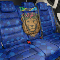 Tanzania Simba Lion Back Car Seat Cover with Floral Crown and Blue Mosaic Design