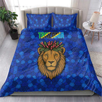 Tanzania Simba Lion Bedding Set with Floral Crown and Blue Mosaic Design
