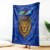 Tanzania Simba Lion Blanket with Floral Crown and Blue Mosaic Design