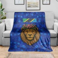 Tanzania Simba Lion Blanket with Floral Crown and Blue Mosaic Design