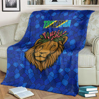 Tanzania Simba Lion Blanket with Floral Crown and Blue Mosaic Design