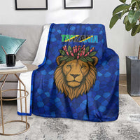 Tanzania Simba Lion Blanket with Floral Crown and Blue Mosaic Design