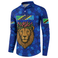Tanzania Simba Lion Button Sweatshirt with Floral Crown and Blue Mosaic Design