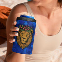 Tanzania Simba Lion 4 in 1 Can Cooler Tumbler with Floral Crown and Blue Mosaic Design