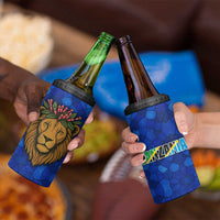 Tanzania Simba Lion 4 in 1 Can Cooler Tumbler with Floral Crown and Blue Mosaic Design