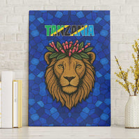Tanzania Simba Lion Canvas Wall Art with Floral Crown and Blue Mosaic Design