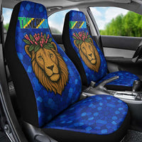Tanzania Simba Lion Car Seat Cover with Floral Crown and Blue Mosaic Design