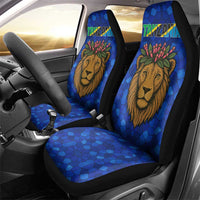 Tanzania Simba Lion Car Seat Cover with Floral Crown and Blue Mosaic Design