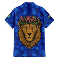 Tanzania Simba Lion Family Matching Long Sleeve Bodycon Dress and Hawaiian Shirt with Floral Crown and Blue Mosaic Design