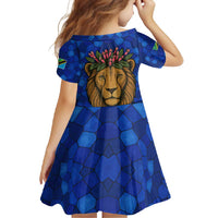 Tanzania Simba Lion Family Matching Summer Maxi Dress and Hawaiian Shirt with Floral Crown and Blue Mosaic Design