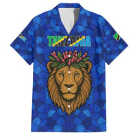 Tanzania Simba Lion Family Matching Tank Maxi Dress and Hawaiian Shirt with Floral Crown and Blue Mosaic Design