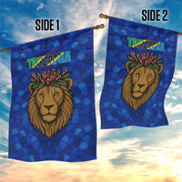 Tanzania Simba Lion Garden Flag with Floral Crown and Blue Mosaic Design