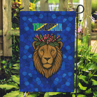 Tanzania Simba Lion Garden Flag with Floral Crown and Blue Mosaic Design