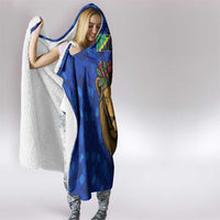 Tanzania Simba Lion Hooded Blanket with Floral Crown and Blue Mosaic Design