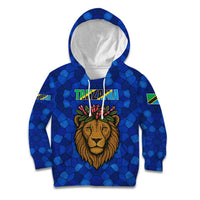 Tanzania Simba Lion Kid Hoodie with Floral Crown and Blue Mosaic Design