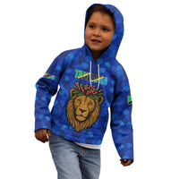 Tanzania Simba Lion Kid Hoodie with Floral Crown and Blue Mosaic Design