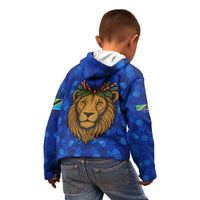 Tanzania Simba Lion Kid Hoodie with Floral Crown and Blue Mosaic Design