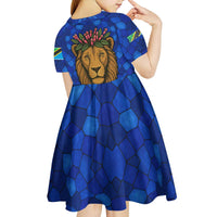 Tanzania Simba Lion Kid Short Sleeve Dress with Floral Crown and Blue Mosaic Design