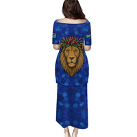 Tanzania Simba Lion Puletasi with Floral Crown and Blue Mosaic Design