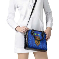 Tanzania Simba Lion Shoulder Handbag with Floral Crown and Blue Mosaic Design