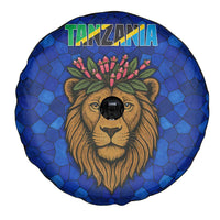 Tanzania Simba Lion Spare Tire Cover with Floral Crown and Blue Mosaic Design