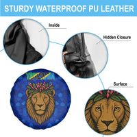 Tanzania Simba Lion Spare Tire Cover with Floral Crown and Blue Mosaic Design