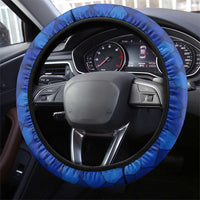 Tanzania Simba Lion Steering Wheel Cover with Floral Crown and Blue Mosaic Design