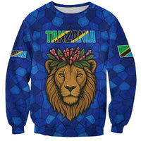 Tanzania Simba Lion Sweatshirt with Floral Crown and Blue Mosaic Design